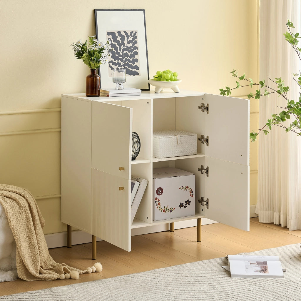 Madia con maniglie in lega di zinco e gambe in acciaio per soggiorno e ingresso; in MDF; bianco; 80×36×90 cm