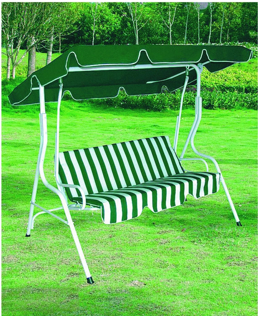 Dondolo tre posti con copertura, acciaio e poliestere 160 gr/mÂ², bianco verde 113x170 h.156cm Fredi