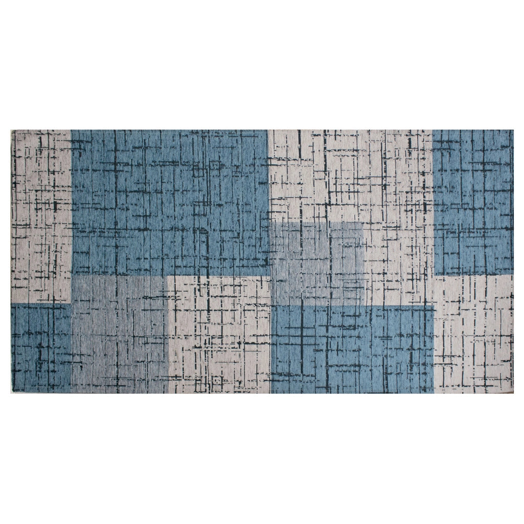 Tappeto Arredo Moderno Morbido in Ciniglia Ingresso Antiscivolo Prodotto Italiano  Soggiorno Camera Salotto Disegni Piazzati Cotone Varie Misure Grande Mondrian/Azzurro - 160x240 cm