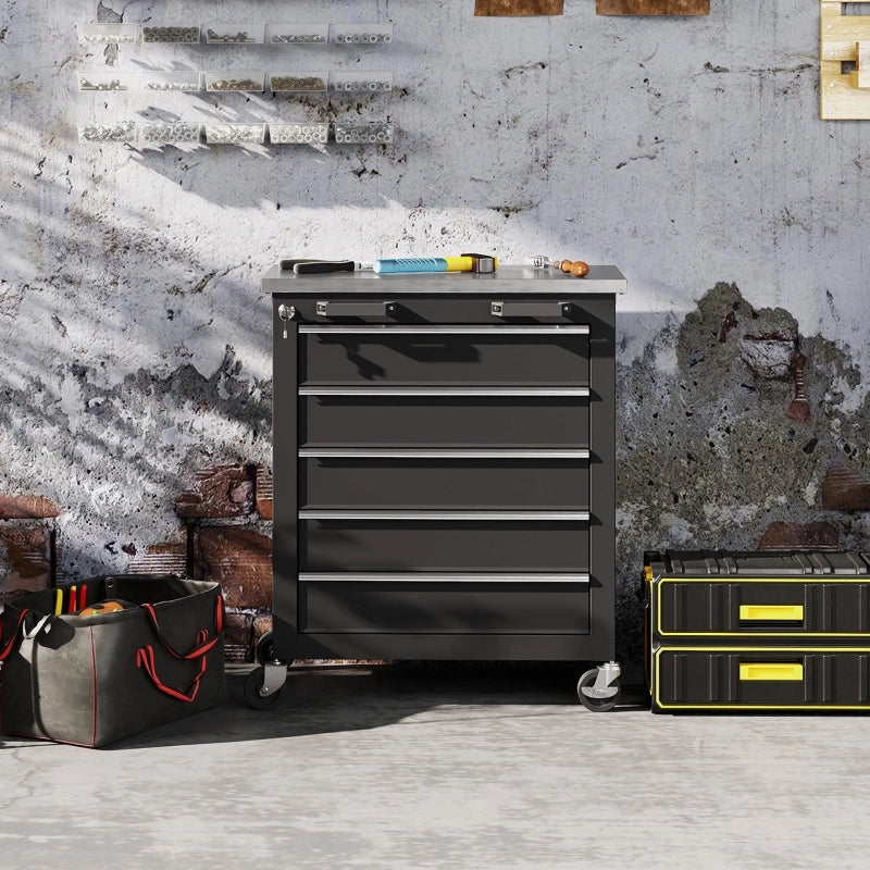 Carrello portautensili con 5 cassetti e serratura centrale - 72.5×41.5×73.5 cm - nero
