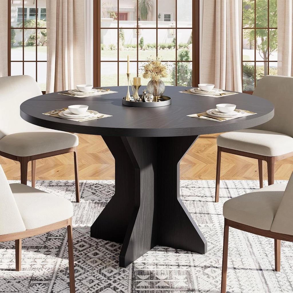 Tavolo da Pranzo Rotondo 120 cm per 4-6 Persone Base Centrale Stabile - Nero