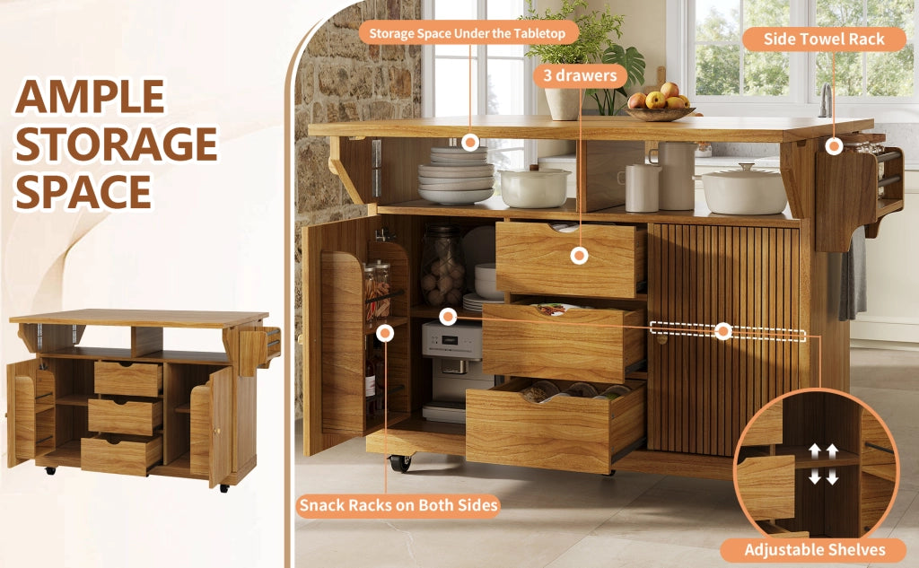 Isola cucina mobile con piano di lavoro 142,5 x 80 x 95 cm in MDF e metallo, marrone scuro