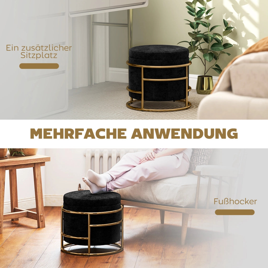 Pouf con contenitore imbottito ¨C Minimal ¨C telaio metallo dorato, nero