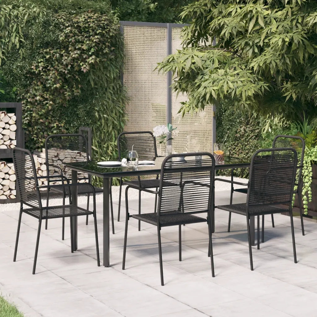 Set da Pranzo da Giardino 7 pz Nero Corda di Cotone e Acciaio 3156537