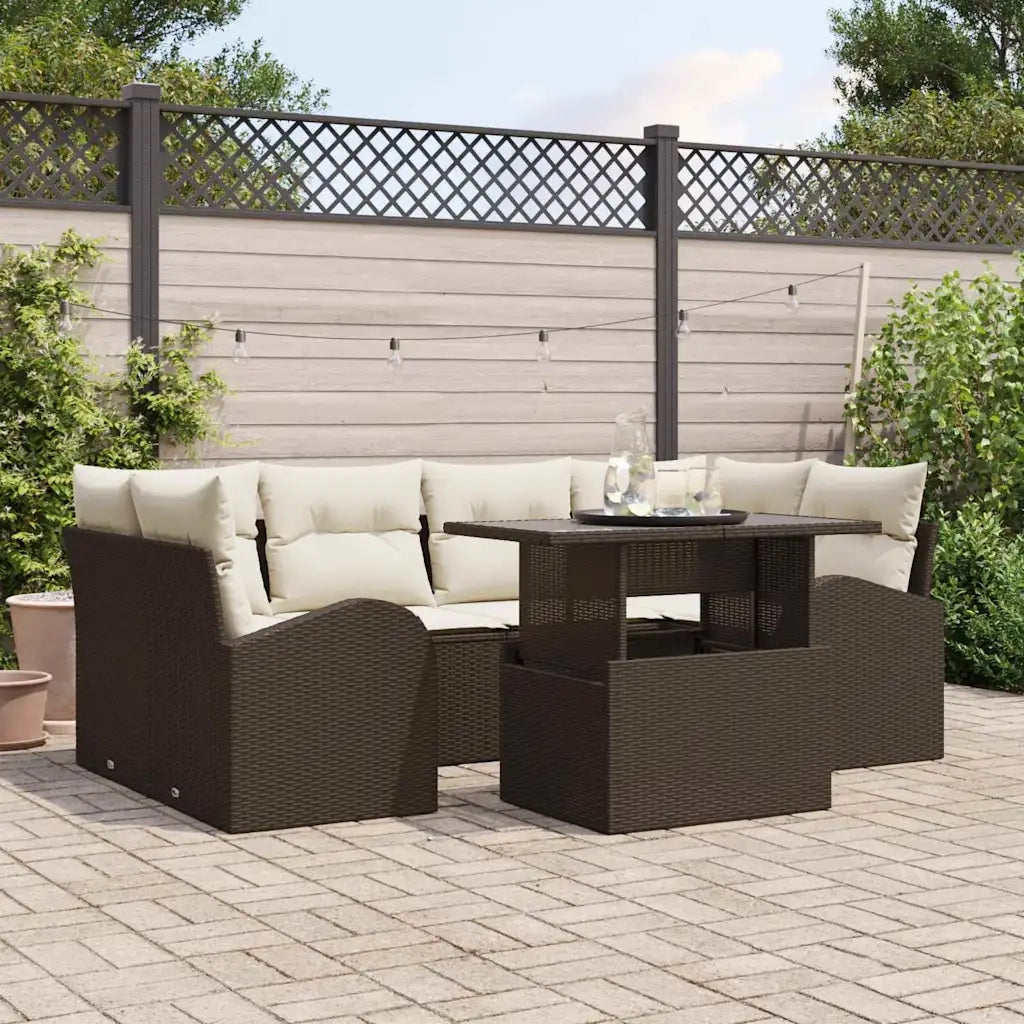 Set Divano da Giardino con cuscino 7 pcs Marrone Poly Rattan 3348574