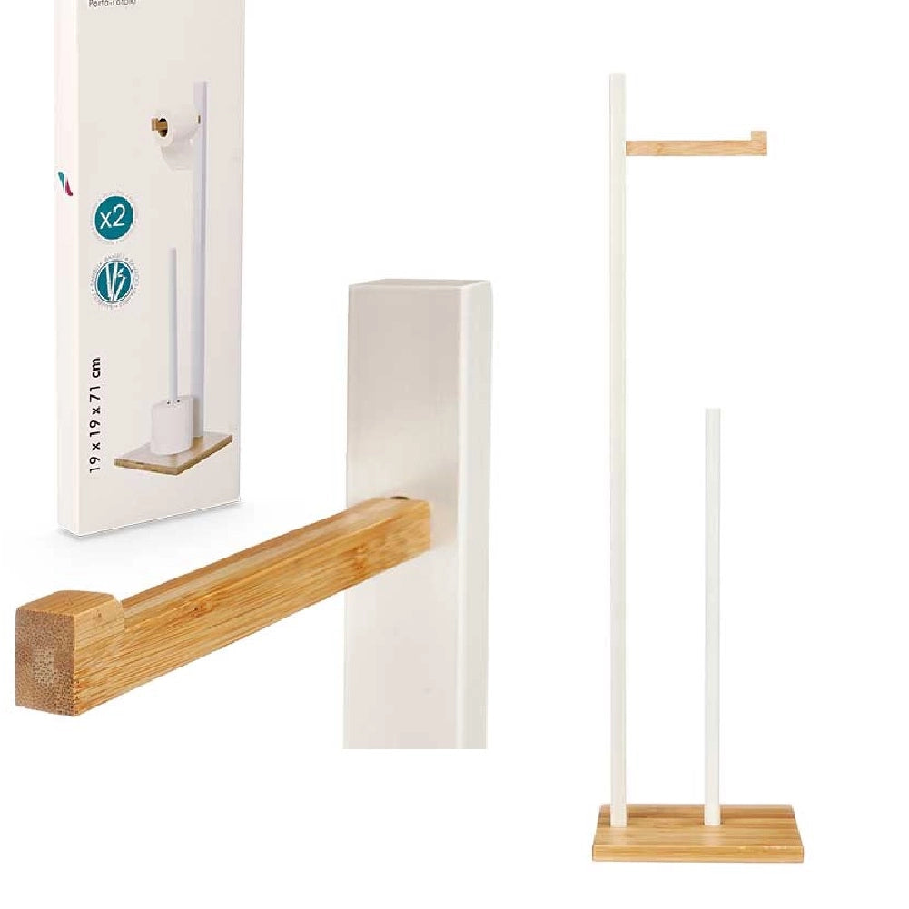 Piantana Bagno Porta Carta Igienica Legno Bambù Portarotoli da Terra Salvaspazio Bianco