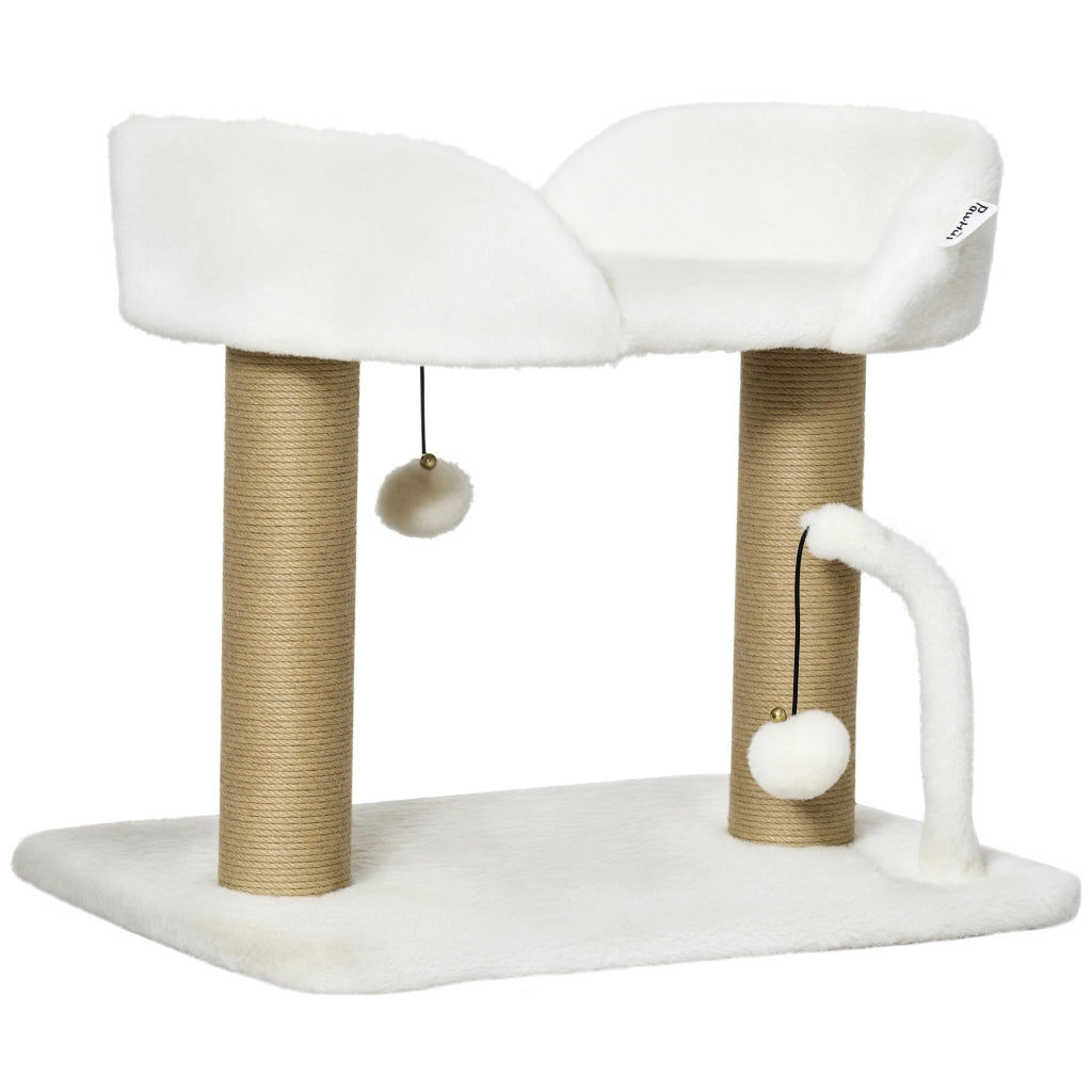 EasyComfort Torre per Gatti max 5kg in Truciolato con Tiragraffi e Palline Giocattolo, 48x38x42 cm, Giallo e Bianco