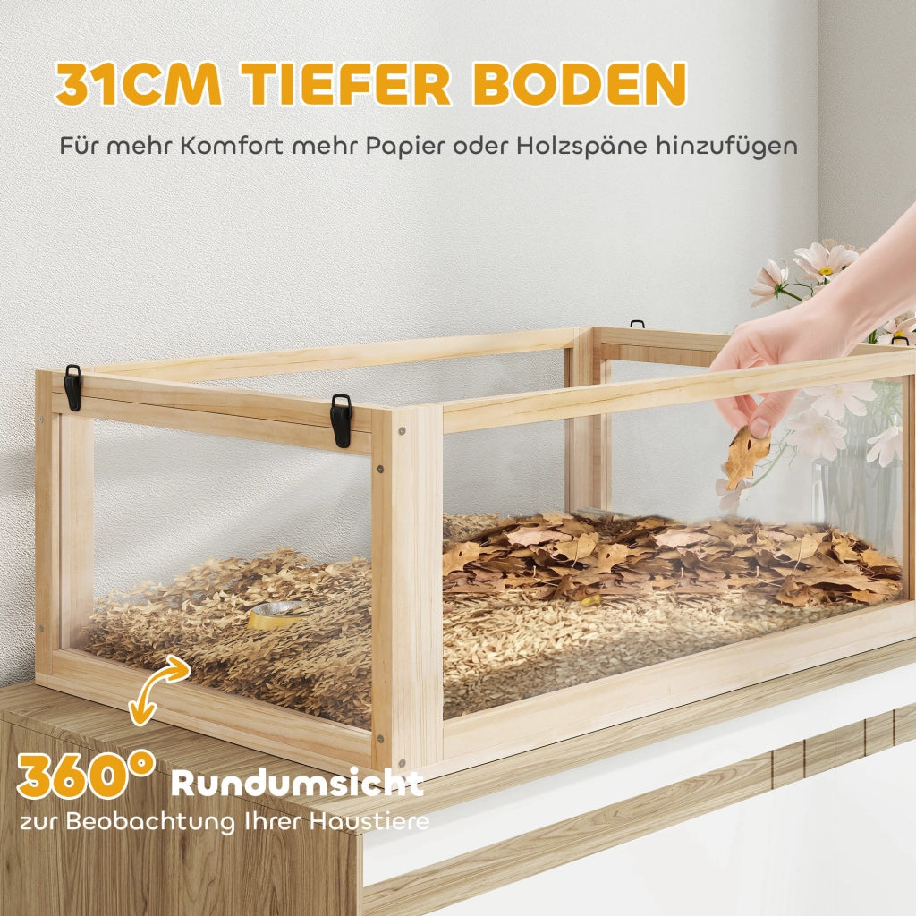 Gabbia per criceti in legno a 3 piani con coperchio ribaltabile e ruota per piccoli roditori 80 x 50 x 76 cm legno naturale