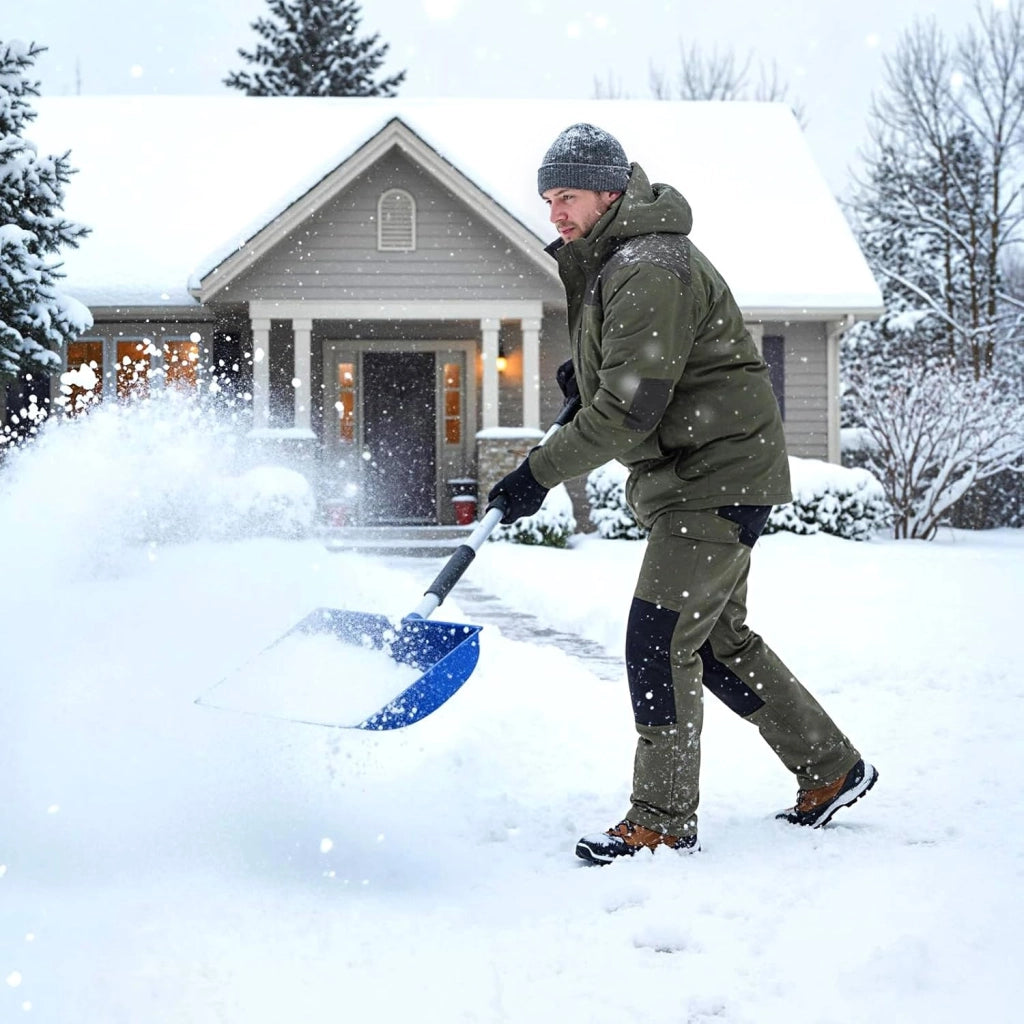 Pala da Neve Portatile, 122 cm Badile da Giardino Staccabile con Manico Ergonomico a D e Raschietto per Ghiaccio in Alluminio, per Vialetto e Auto (Blu + Argento)