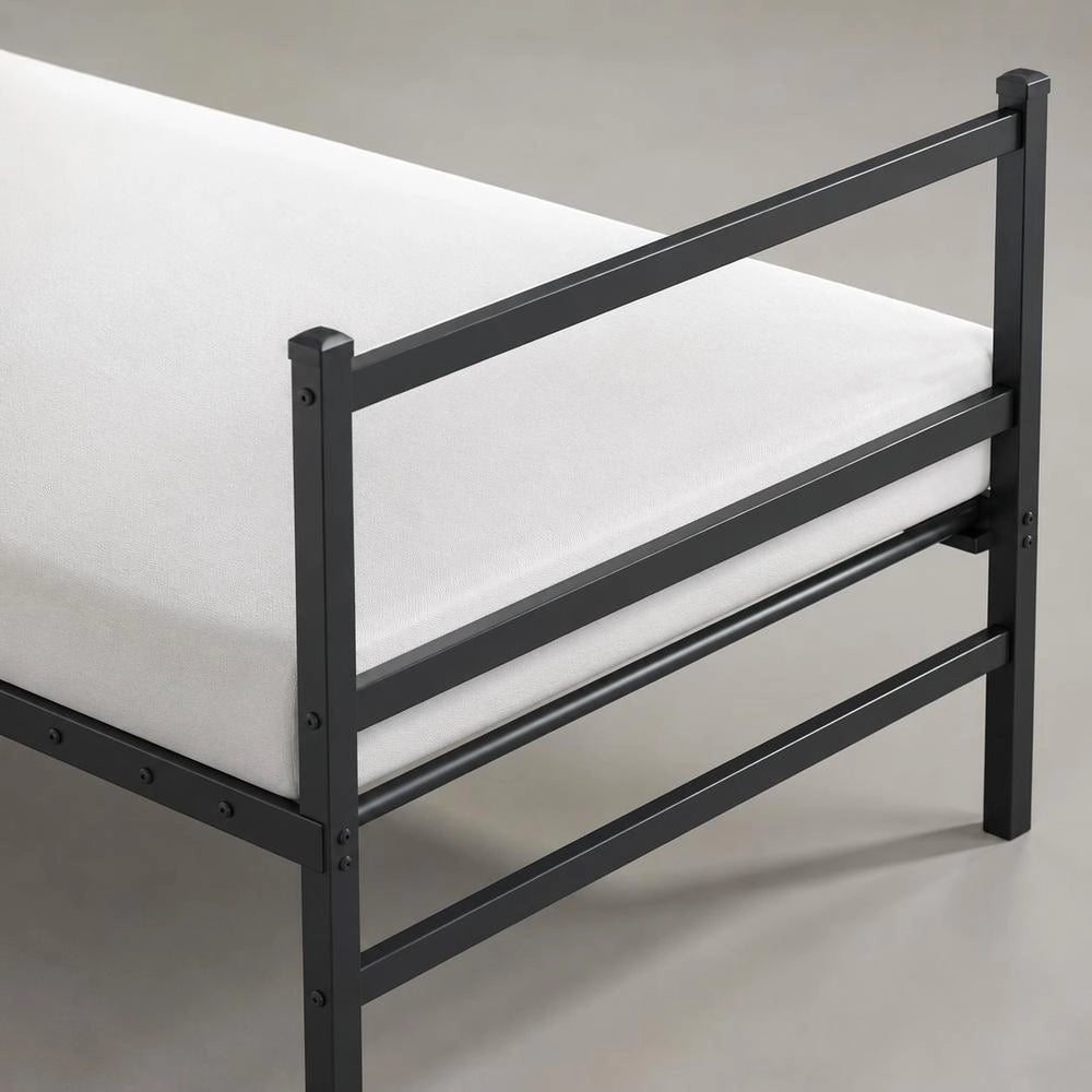 Bed Frame With Headboard And Footboard, Metal, Black, 90x200 Cm
