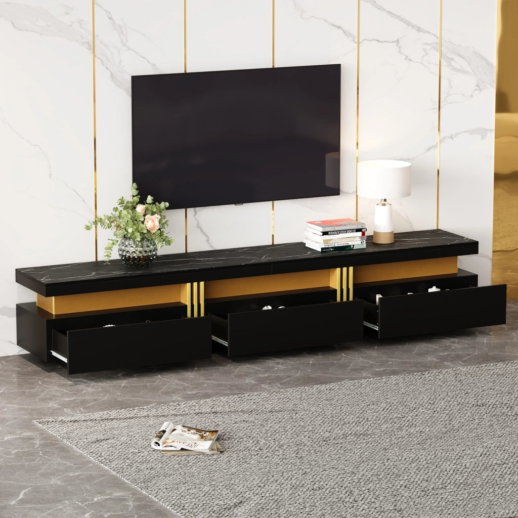 OKWISH Set 1 Mobile TV e 1 Tavolino da Salotto, con 3 Cassetti e 2 Cassetti, Pannelli di Truciolare Nero