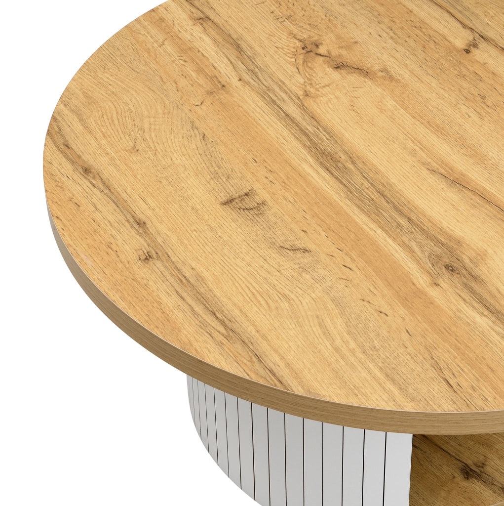 Set di 2 tavolini da caff¨¨ rotondi in MDF naturale con ripiani