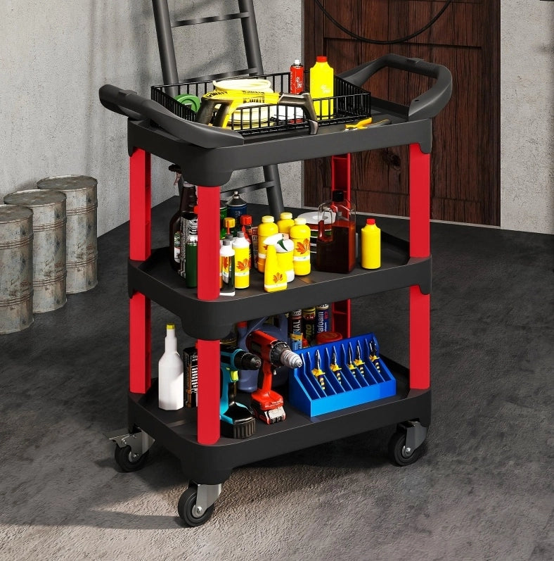 Carrello portautensili ULEVR a 3 ripiani con maniglia e ruote con freno, 81x43x96 cm, nero