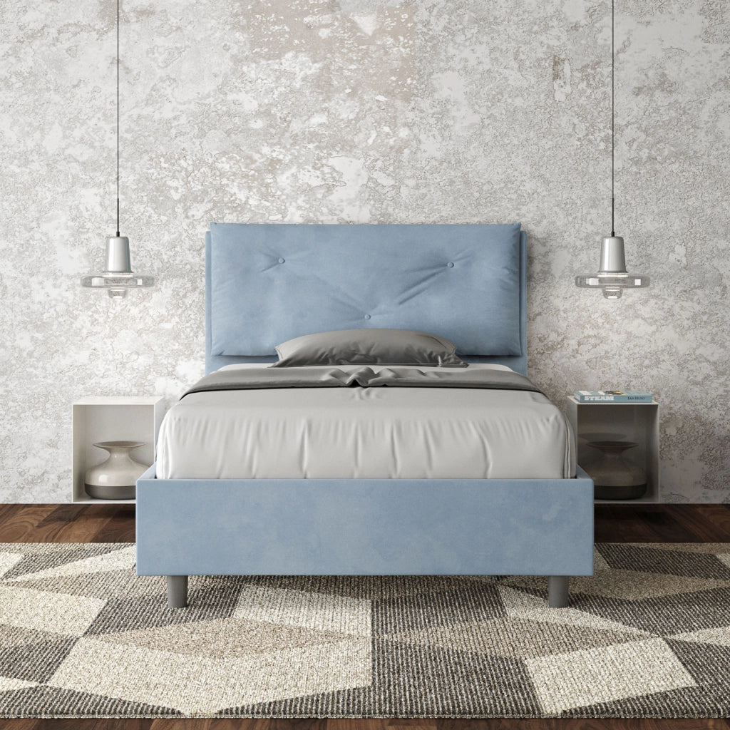 BS COM Letto una piazza e mezza contenitore imbottito 120x210 microfibra azzurro