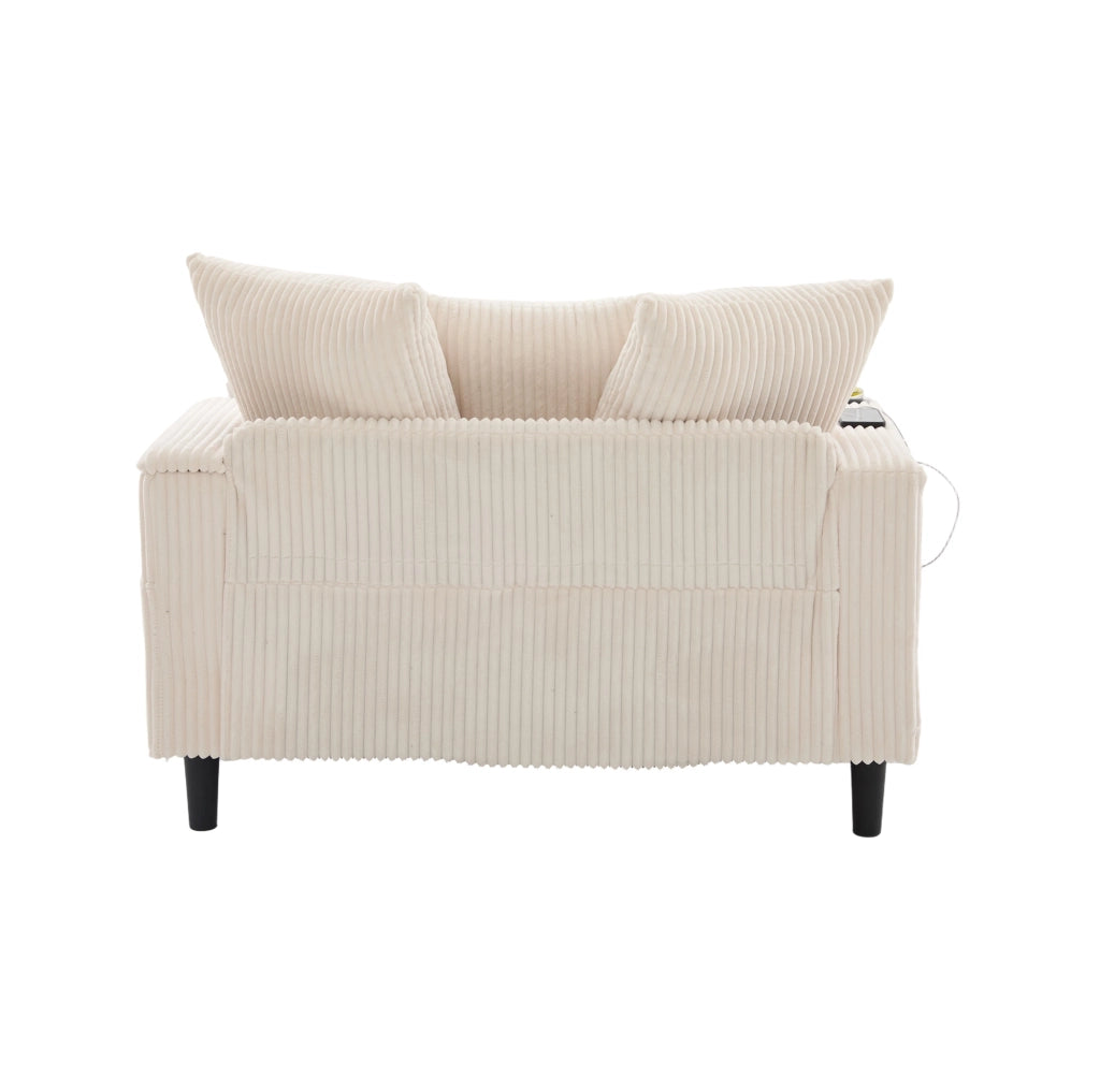 Chaiselongue multifunzione in velluto a coste con ampia zona letto, portabicchieri laterali e illuminazione LED