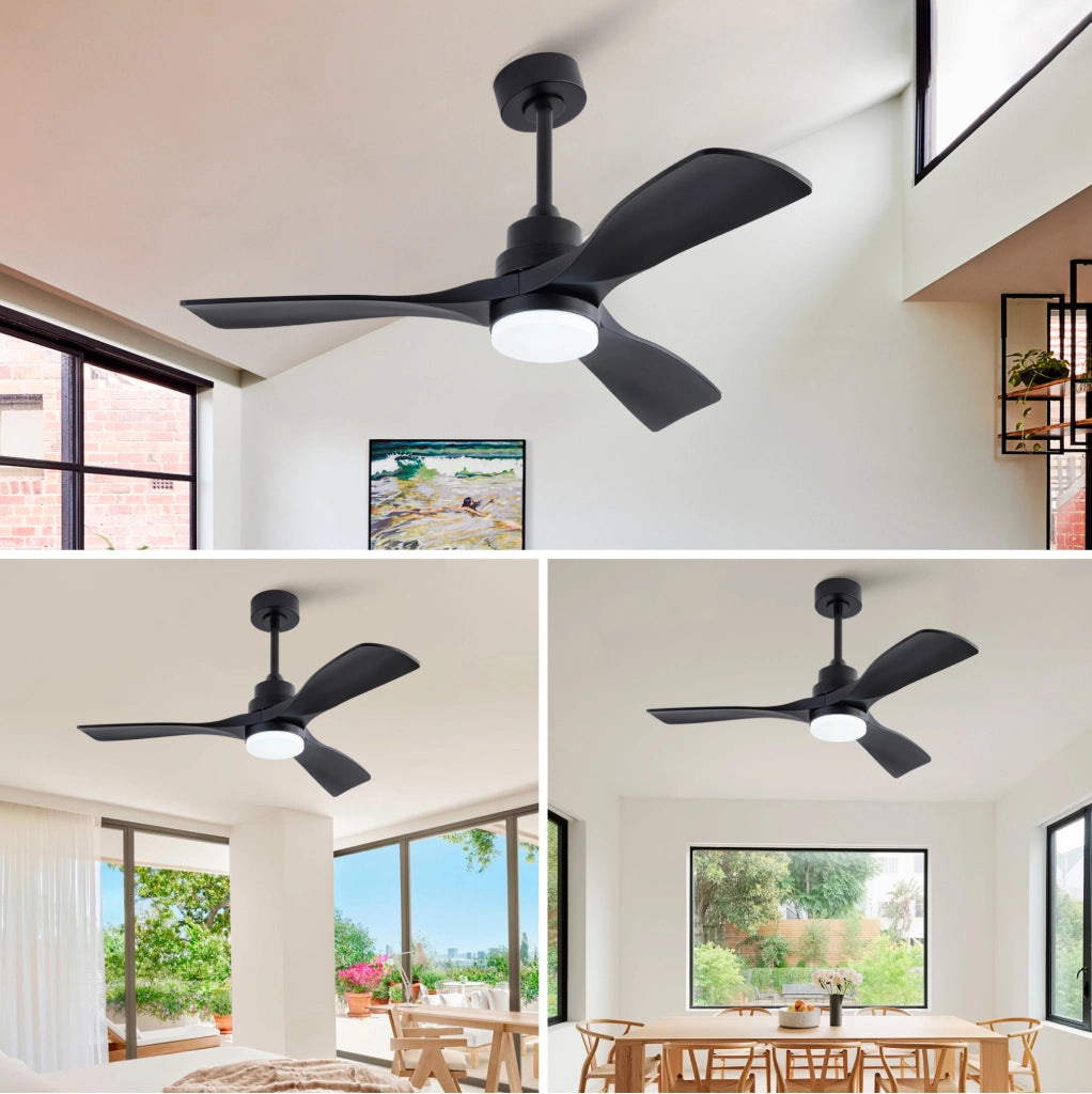 Ventilatore da soffitto ULEVR 42 pollici nero con luce LED 20 W, telecomando, 3 pale e motore DC reversibile