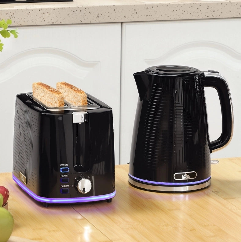 Set bollitore e tostapane ULEVR 2200 W, bollitore 1,7 L e tostapane 2 fette con 7 livelli di doratura, nero