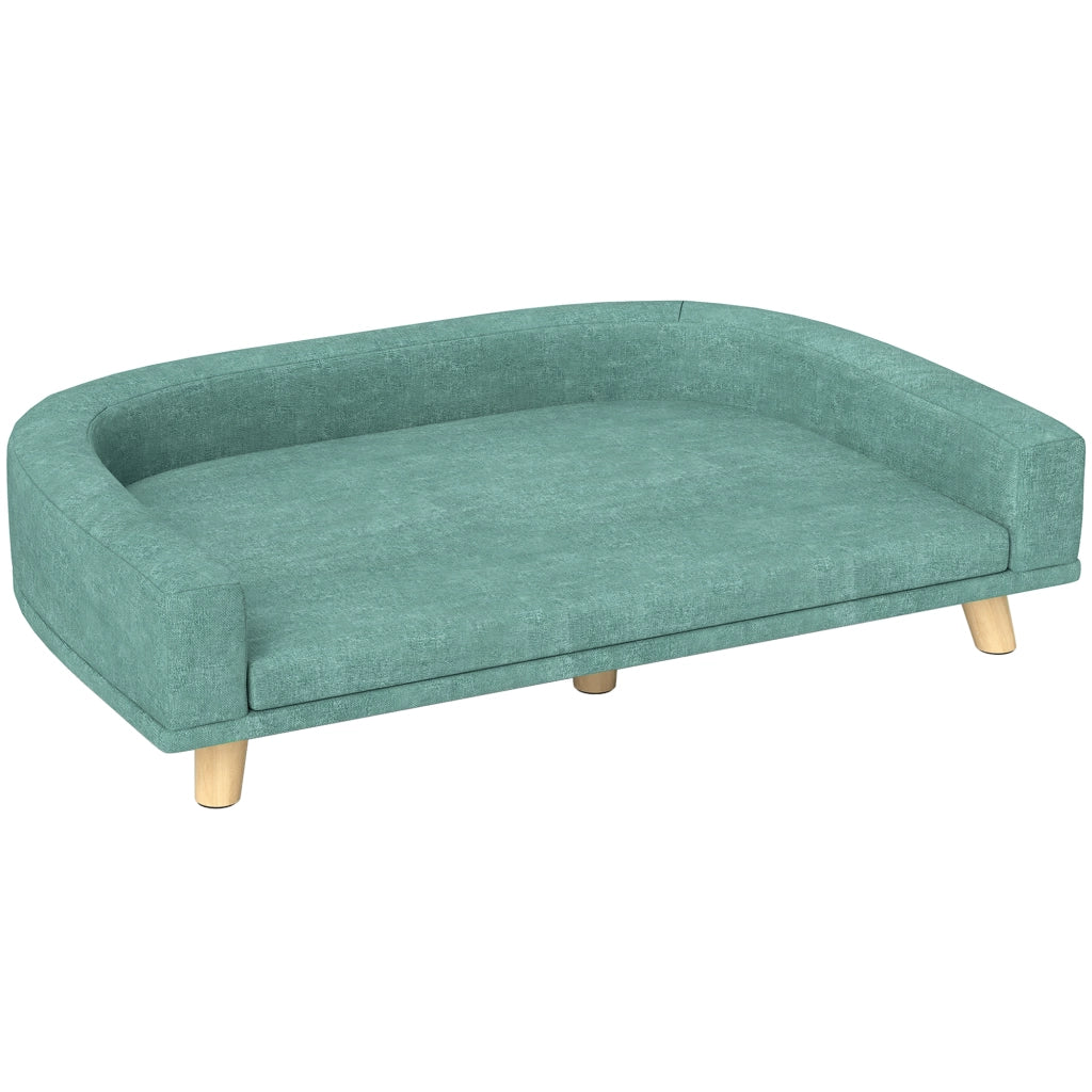 Divano per cani grandi verde in poliestere con cuscino rimovibile e gambe in legno 98 × 67 × 25 cm