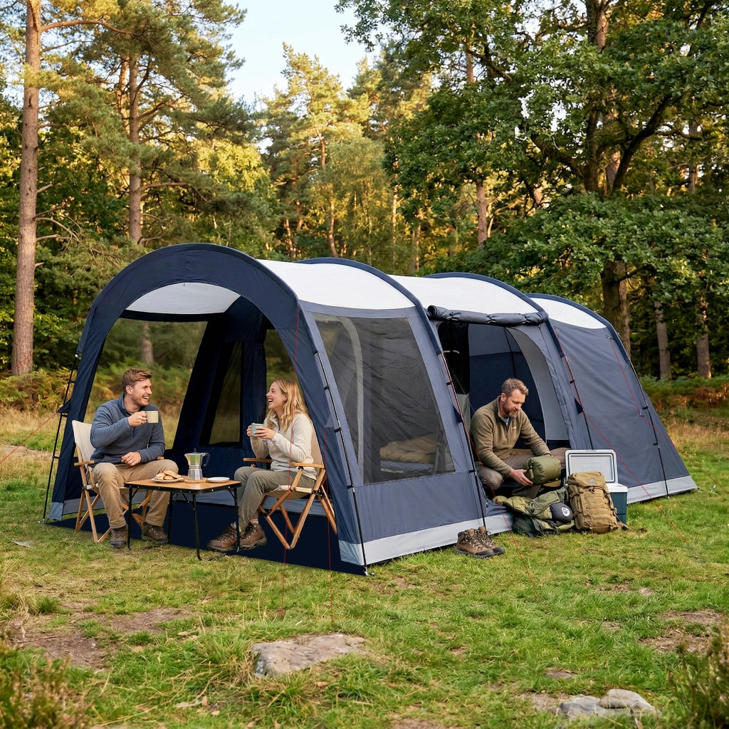 Tenda da Campeggio a Tunnel per 2-4 Persone 540x320x210 cm con 2 Stanze Impermeabile 3000mm Resistente Blu Navy