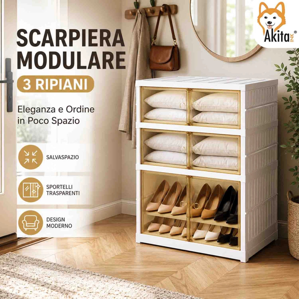 Akitaink Scarpiera Doppia Modulare Salvaspazio 3 Ripiani