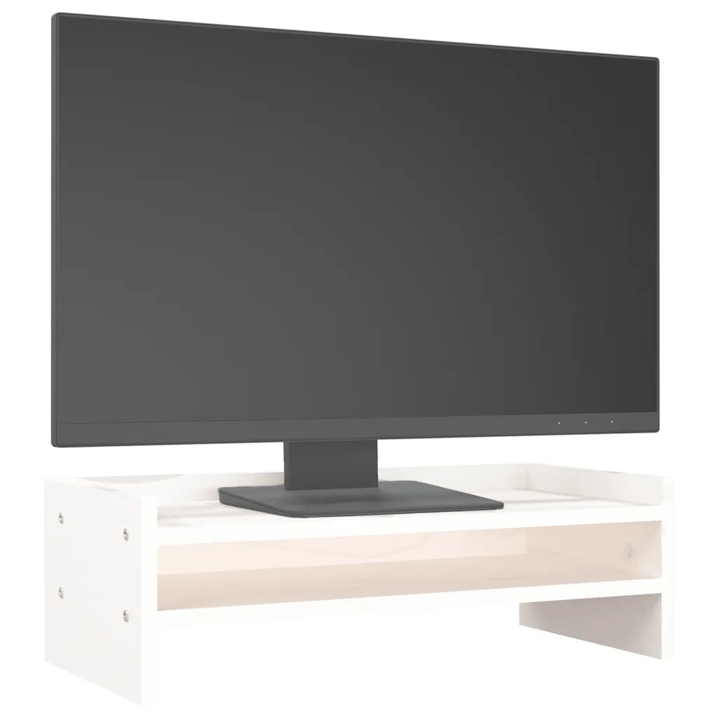 Supporto per Monitor Bianco 50x24x16 cm Legno Massello di Pino 813985