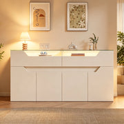 Credenza LED con 2 cassetti e vani, vetro temperato, per soggiorno e sala da pranzo, MDF bianco, 140 × 40 × 70 cm