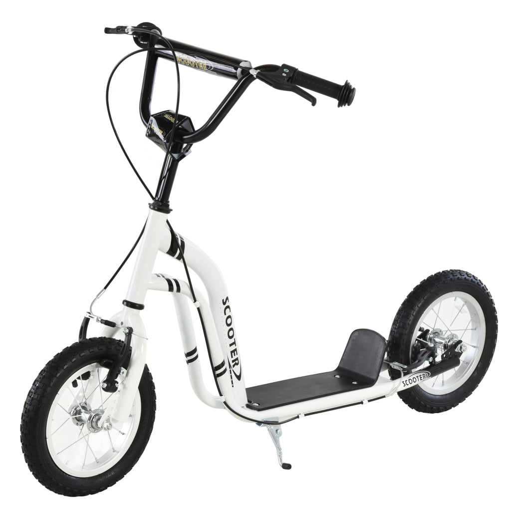 Monopattino con Manubrio Regolabile. Ruote Grandi. 2 Freni e Telaio in Metallo. per Bambini 5+ Anni. Max 100kg. 120x58x85-95cm. Bianco