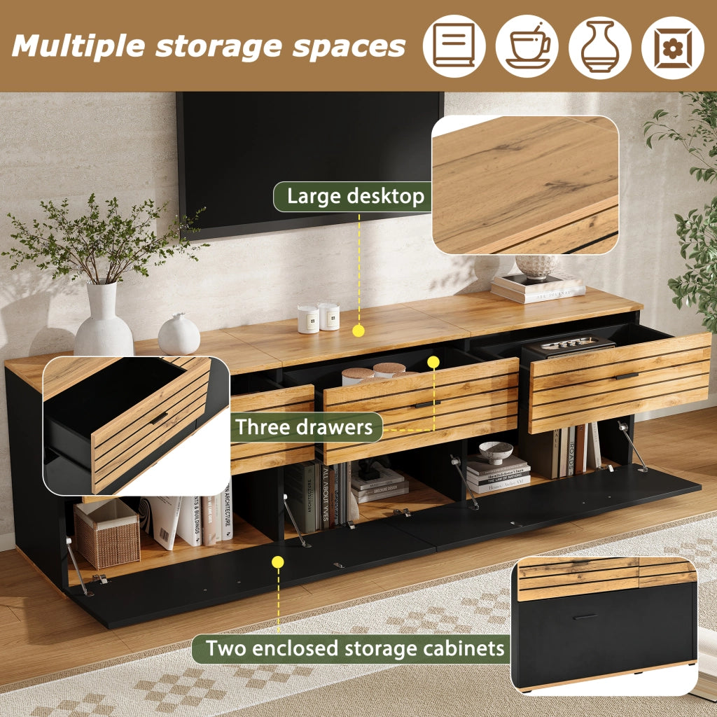 Mobile porta tv 168 cm legno e nero per tv fino a 65 pollici con cassetti e ante