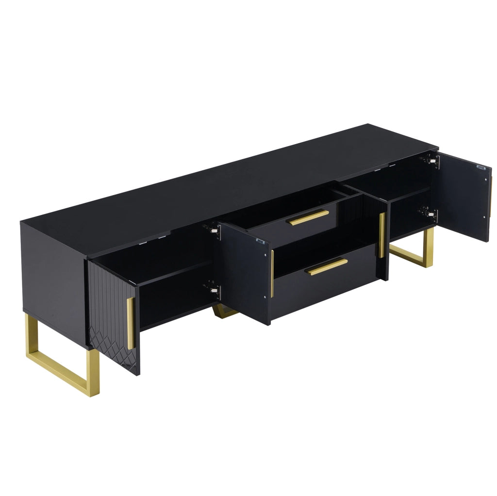 Mobile TV 170x40x53,5 cm con 4 ante e 2 cassetti in MDF nero lucido