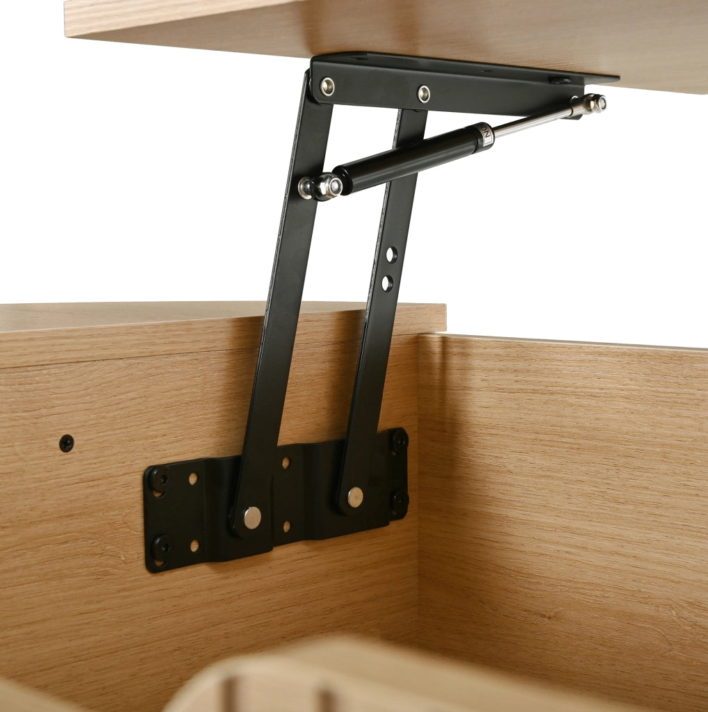 Tavolino da salotto ovale 110x50 cm con piano sollevabile e ante scorrevoli naturale HOMVRA