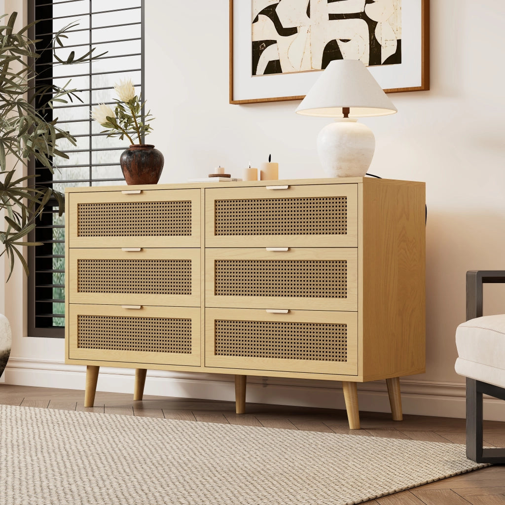 Cassettiera con 6 cassetti maniglie in metallo gambe in legno truciolare per soggiorno 120 × 76.5 × 40 cm