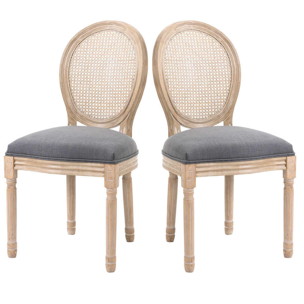 Sedia da pranzo ¨C Minimal ¨C 2 pezzi, imbottita, design retr¨°, effetto rattan, grigio