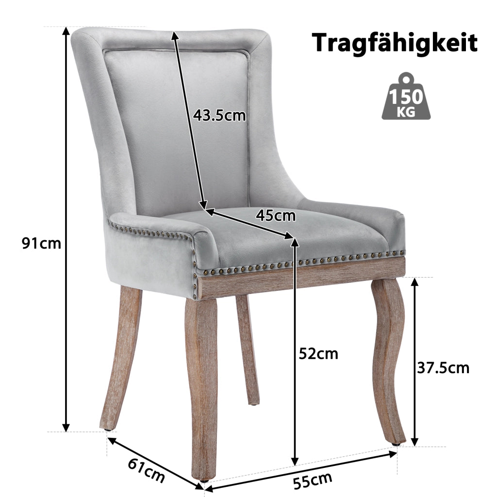 Sedie da Pranzo Imbottite con Gambe in Legno Massello e Velluto ¨C Xylo ¨C Grigio, Set 2 Pezzi