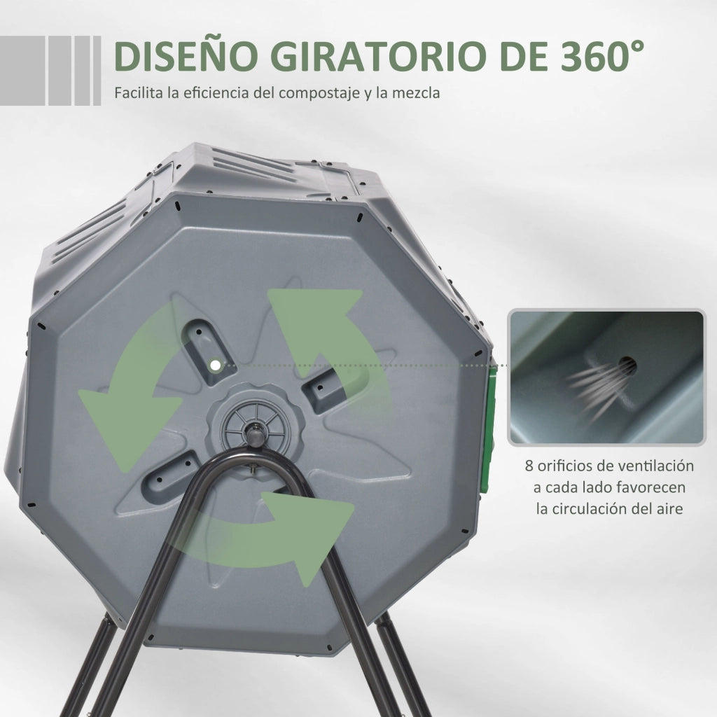 Compostatore Rotante a Tamburo ¨C zephmum ¨C Grigio 71x65x96 cm