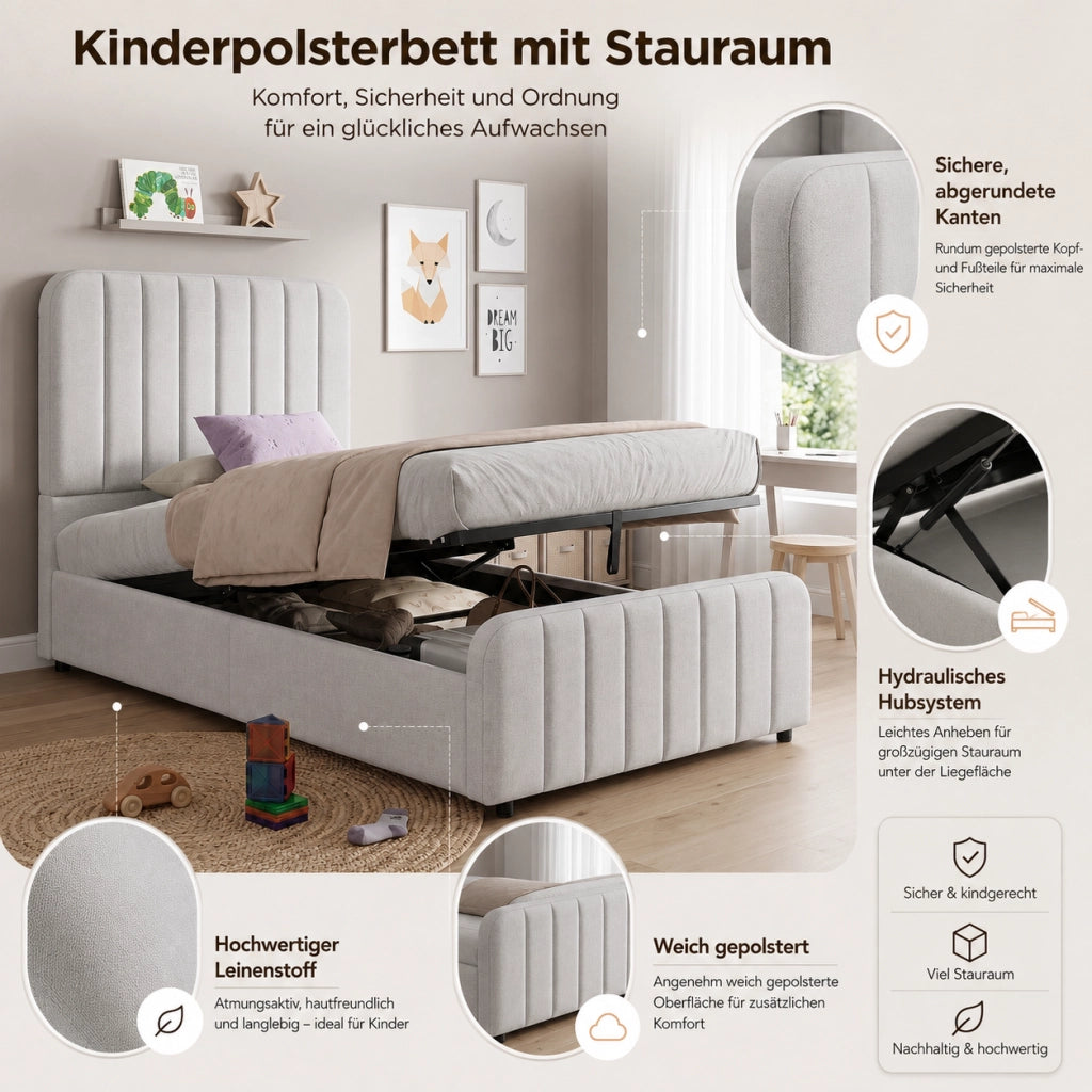 letto imbottito lino grigio 90 x 200 cm