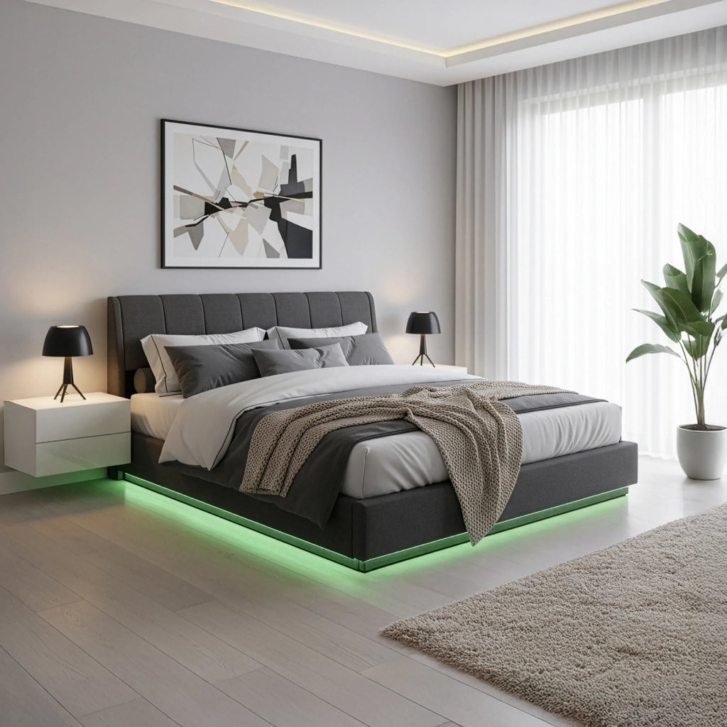 Letto Contenitore Tröstiar con Apertura a Ribalta e Luce LED Letto Doppio Matrimoniale 180x200 cm Nero [en.casa]