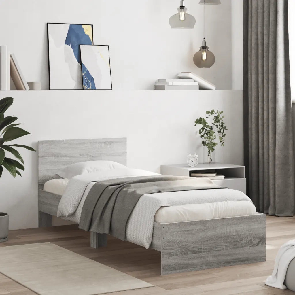 Giroletto con Testiera-Struttura Letto con testiera Grigio Sonoma 90x200cm Legno Multistrato 138601