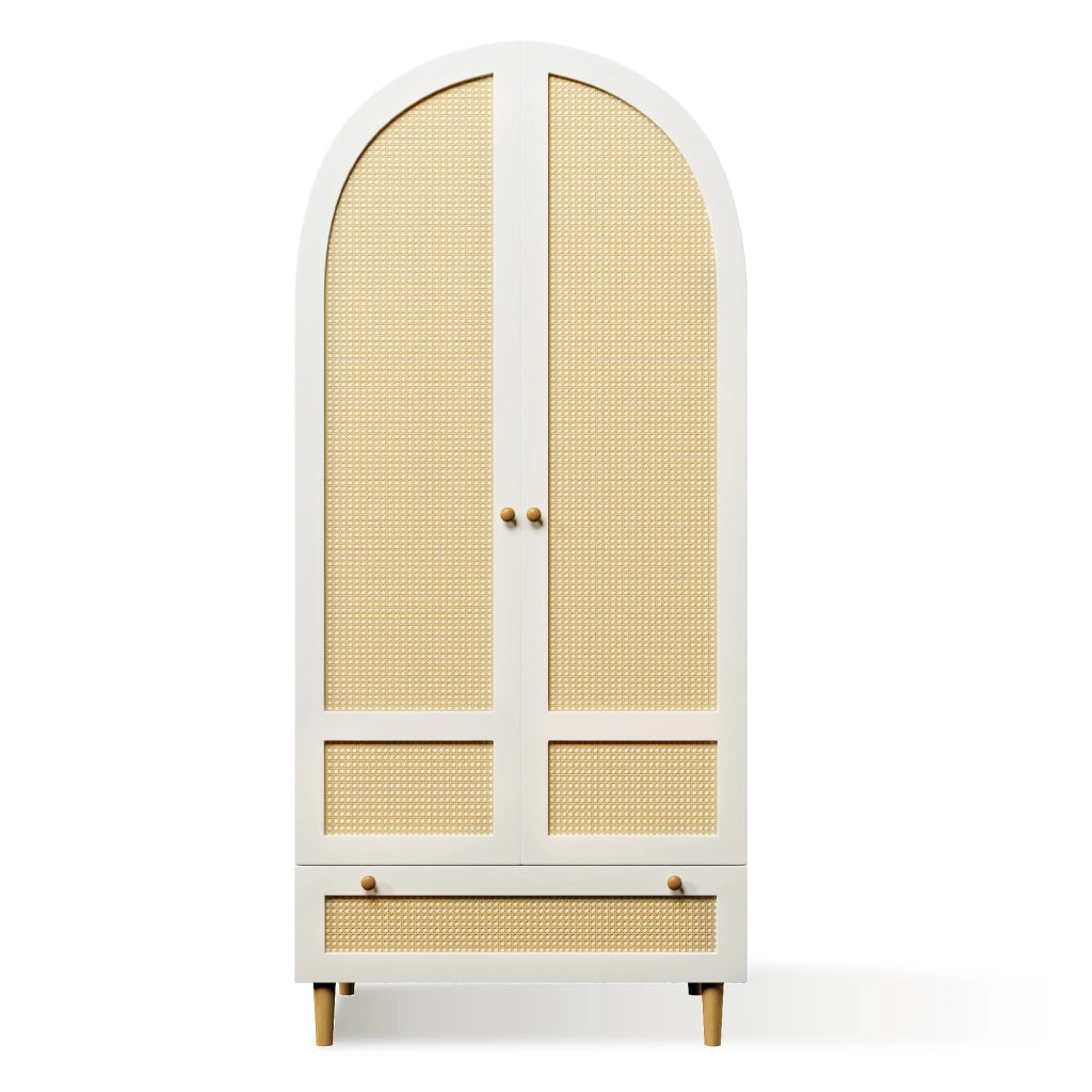 Armadio Bianco 80x50x180 cm in MDF con Design ad Arco; Bastone Appendiabiti e Cassetto per Camera da Letto