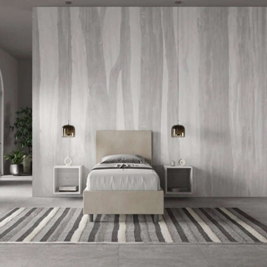 Letto singolo contenitore imbottito 80x200 microfibra sabbia Adele