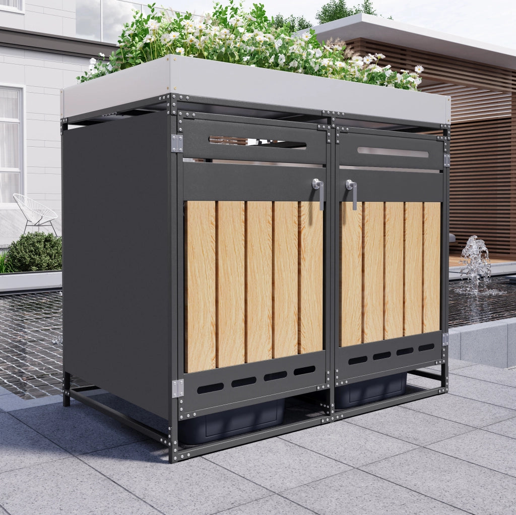 Box portabidoni da esterno a 2 scomparti con fioriera integrata in ferro; nero