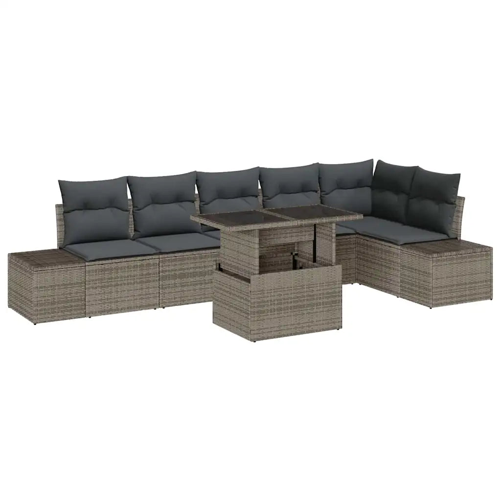 Set Divano da Giardino con cuscino 7 pcs Grigio polyrattan