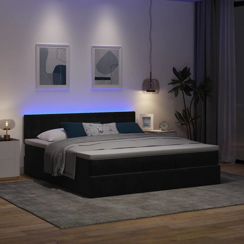 Struttura Letto Pouf con Materasso Nero 180x200 cm in Velluto 3312784