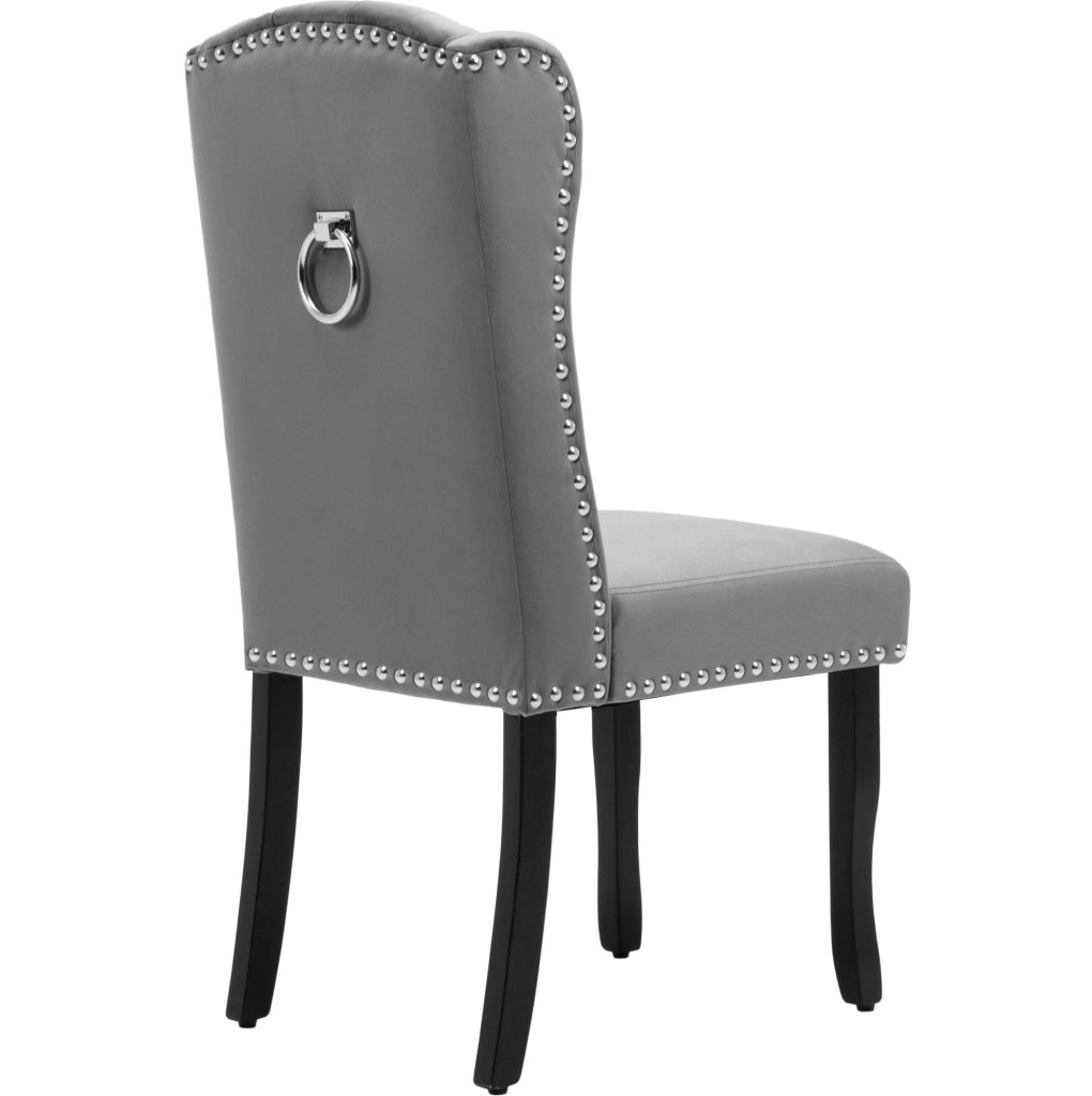 Set di 6 sedie da pranzo in velluto grigio con gambe in legno di quercia