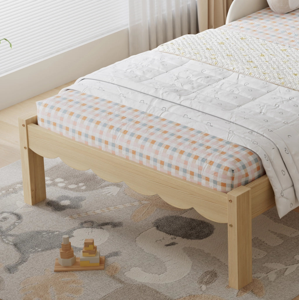 Letto singolo imbottito per bambini 90x200 cm con sponde laterali e testiera in PU beige HOMVRA