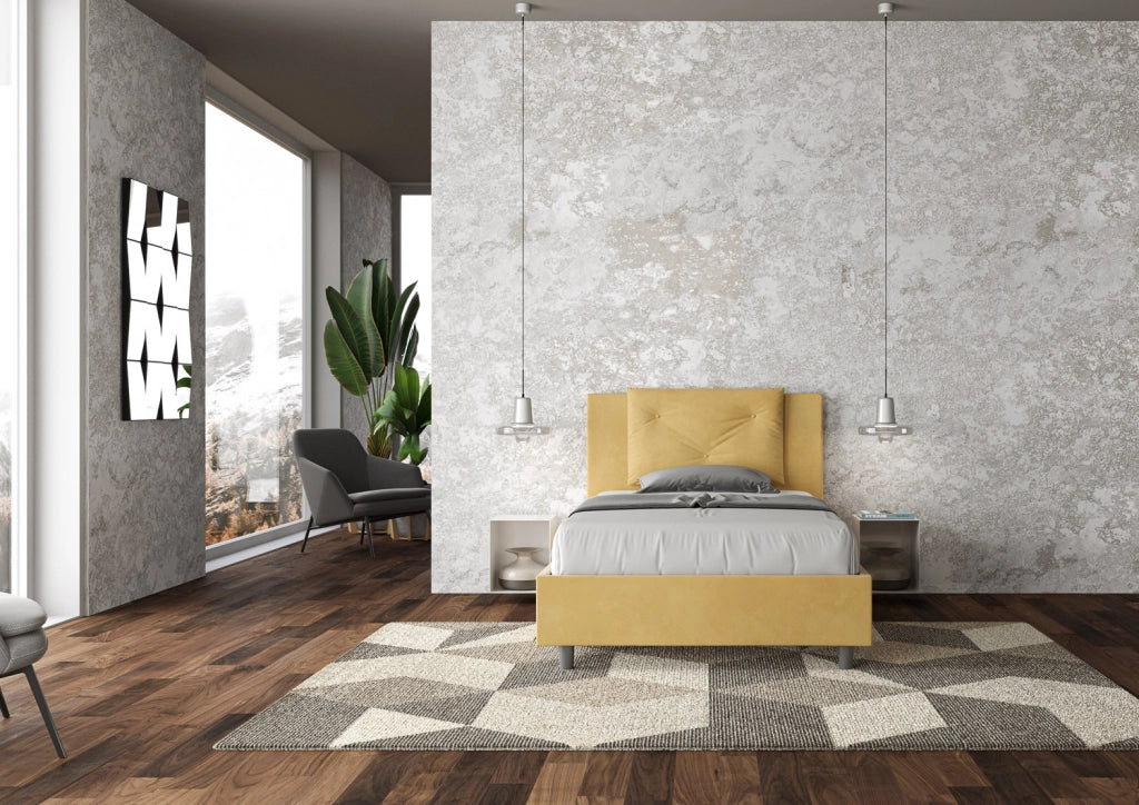 BS COM Letto singolo con rete imbottito 100x210 microfibra ocra