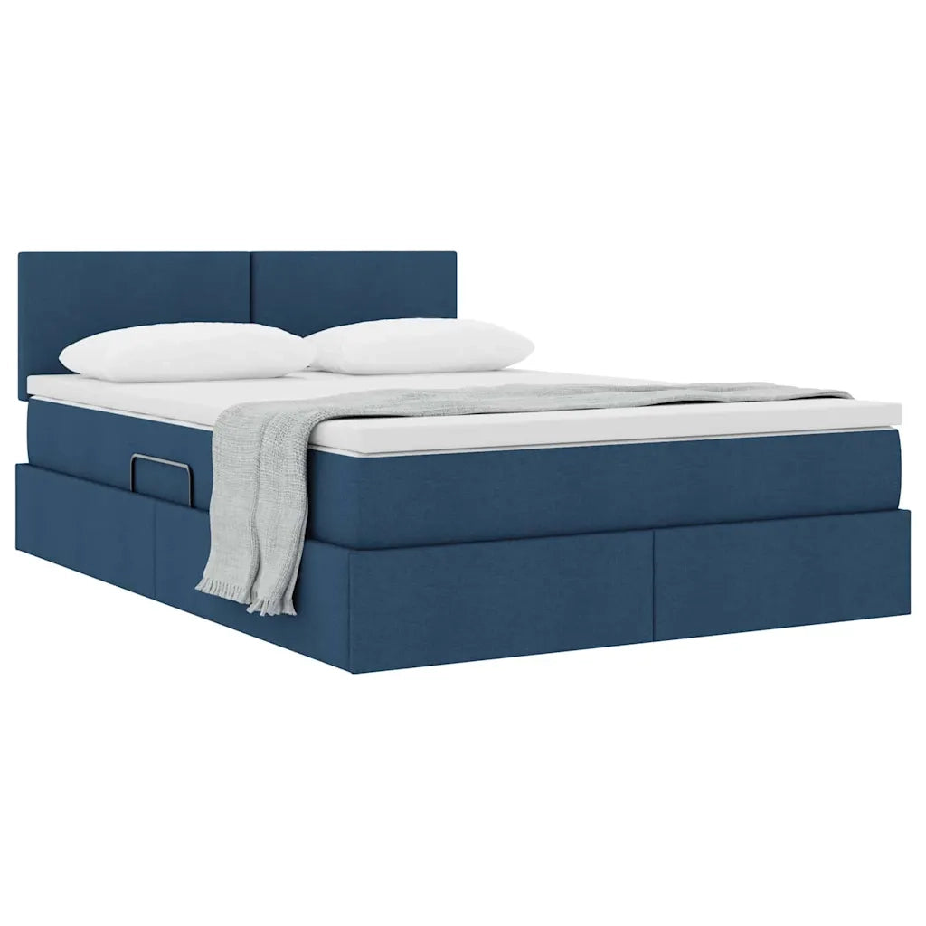 Letto con contenitore e materasso con testiera Blu 140 x 190 cm