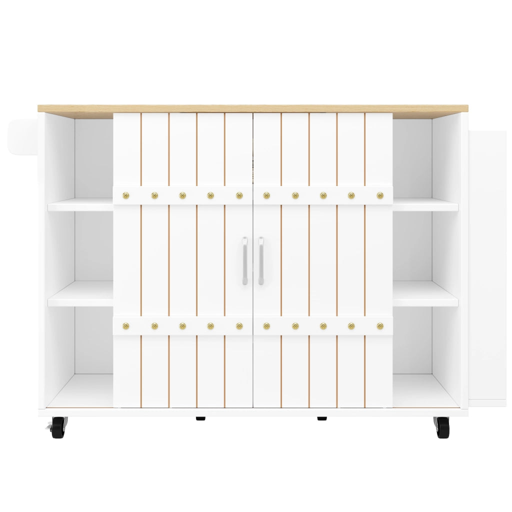 Carrello da cucina con piano ribaltabile 3 cassetti ante scorrevoli ripiano laterale MDF bianco 110 × 42 × 90 cm