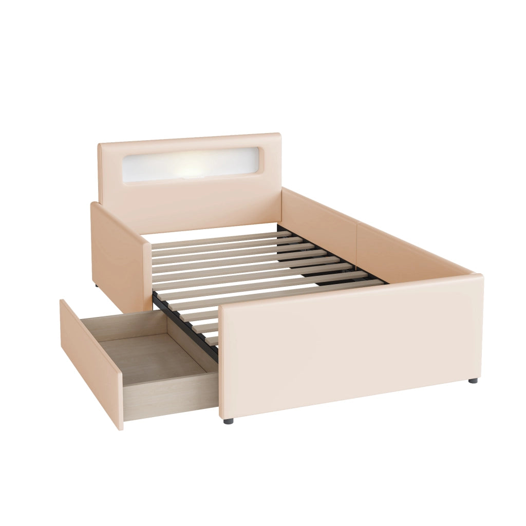 letto imbottito ecopelle beige 90 x 200 cm