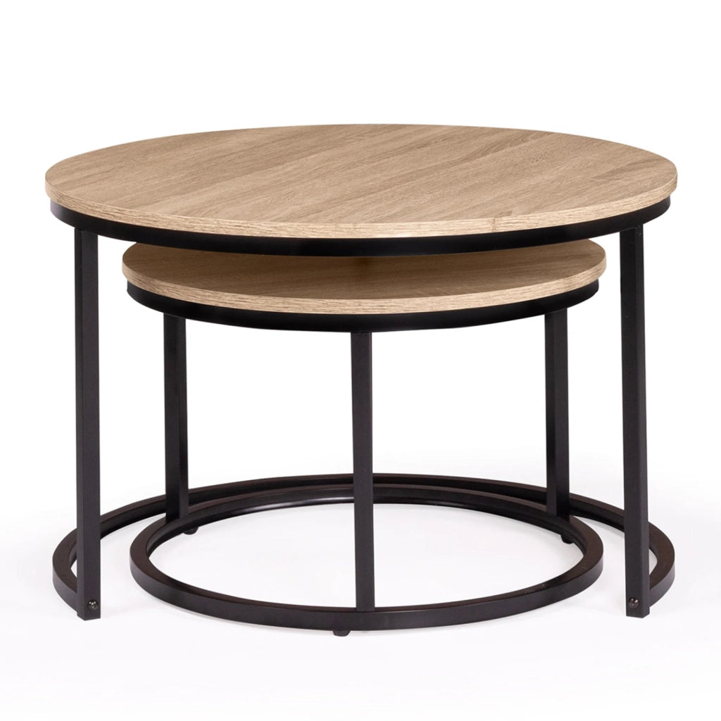 IDMarket - Set di 2 tavolini bassi impilabili DETROIT rotondi 54/70 dal design industriale