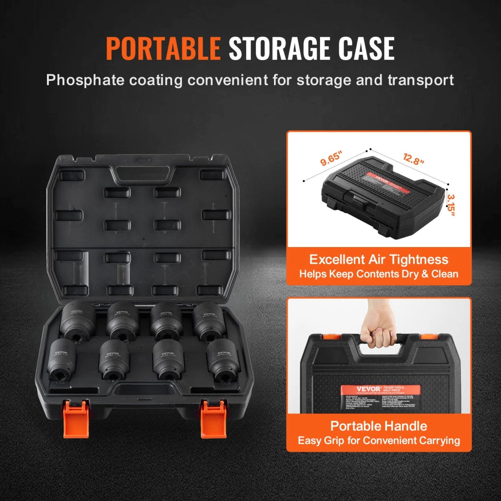 8 Pezzi Set Bussole a Percussione 1/2 Pollice 12 Punte Profonde Cr-Mo per Dadi Asse Riparazione Auto con Custodia Nero